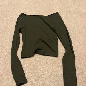 green off shoulder cropped shirt